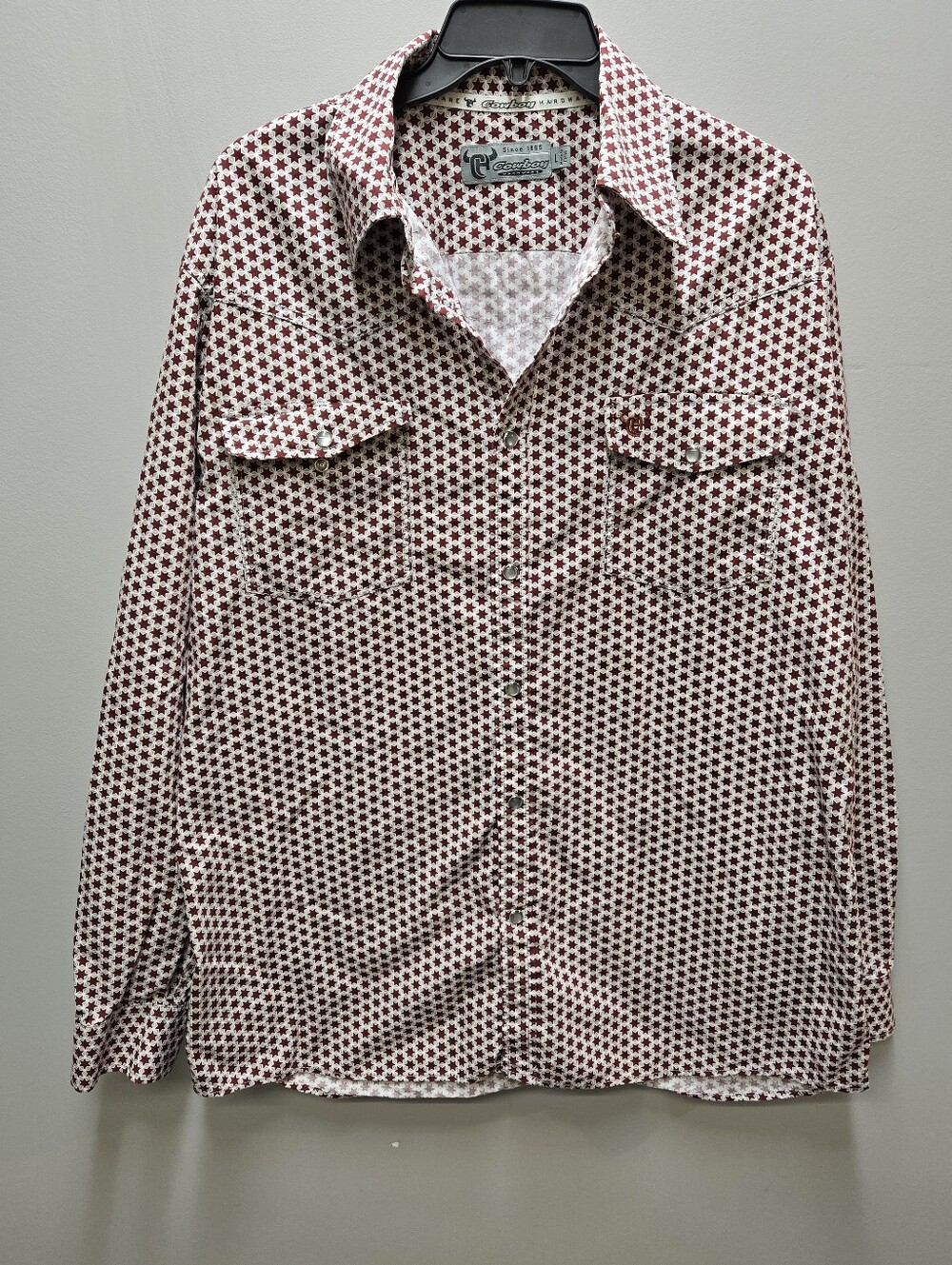Cowboy Hardware Western Pearl Snap Button Down Shirt Mens Large Red Patterned